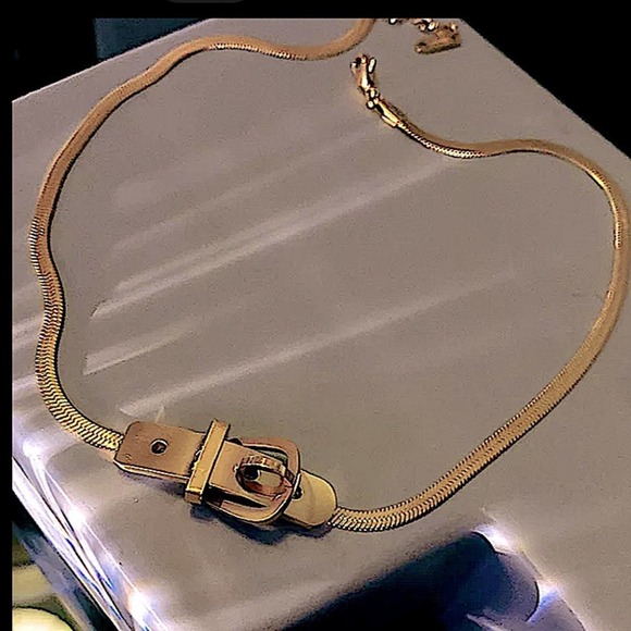 Belt Buckle Design Gold Plated Herringbone Choker Matching Bracelet Set - Picture 11 of 14